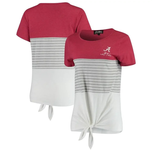Alabama Crimson Tide Women's Striped Knotted T-Shirt Size Medium Multicolor - Picture 1 of 6